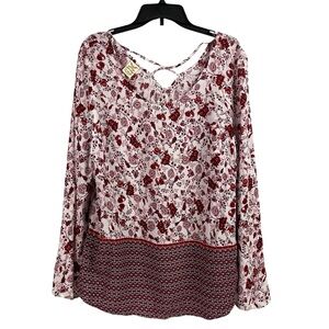 Faded Glory Tunic Top Floral Lightweight Rayon Blouse XL 16/18
